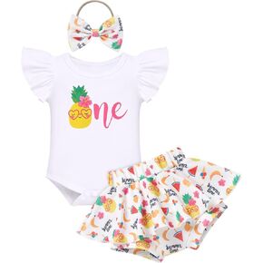 IMEKIS Baby Girls 1st Birthday Outfit Sunflower Peach Romper + Ruffled Shorts + Headband Set for Cake Smash Photo Shoot in Saudi Arabia