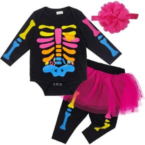 Zusnxaxe Halloween Toddlers Baby Girls Pirate Skeleton Costume Outfits Xmas Long Sleeve with Head Scarf Tutu Skirt Pants