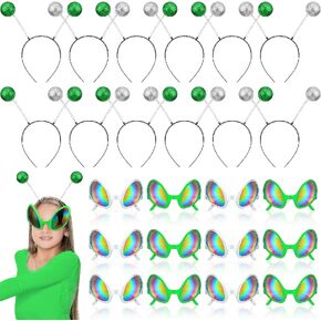 Yuxung 48 Pcs Alien Glasses and Headband Set Alien Rainbow Lens Sunglasses Silver Green Glasses Boppers Antenna Glitter Martian Headband for Space Theme Party Favors Halloween Adult Kid in Kuwait
