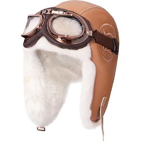 Peicees Aviator Hat with Goggles for Adult Kids Pilot Cap Vintage Goggles Costume with Fur Ear Flaps Winter Trapper Hat Warm in Kuwait