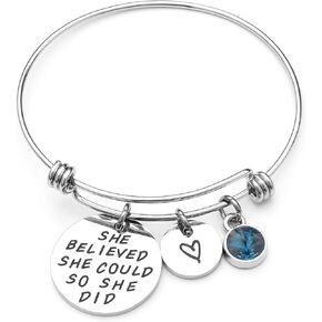 LIUANAN She Believed She Could So She Did Expandable Bangle Birthstone Charm Stainless Steel Cuff Bracelet in Kuwait