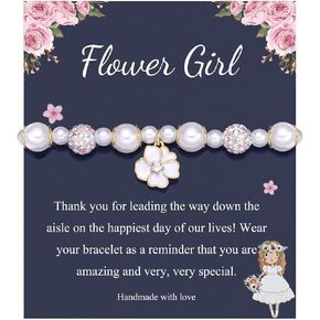 PINKDODO Flower Girl Bracelet Rhinestone Pearl Flower Charm Bracelet Wedding jewelry Gifts for Flower Girl in Kuwait