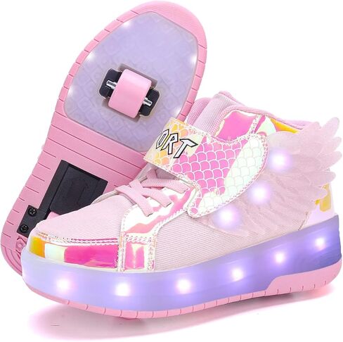أحذية Nsasy Kids Roller أحذية رياضية للأولاد والبنات مع عجلات تصبح حذاء رياضي مزود بإضاءة LED لعيد الميلاد وأعياد الميلاد للأطفال in Kuwait