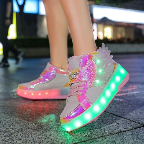 أحذية Nsasy Kids Roller أحذية رياضية للأولاد والبنات مع عجلات تصبح حذاء رياضي مزود بإضاءة LED لعيد الميلاد وأعياد الميلاد للأطفال in Kuwait
