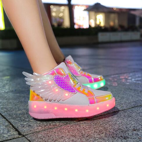 أحذية Nsasy Kids Roller أحذية رياضية للأولاد والبنات مع عجلات تصبح حذاء رياضي مزود بإضاءة LED لعيد الميلاد وأعياد الميلاد للأطفال in Kuwait