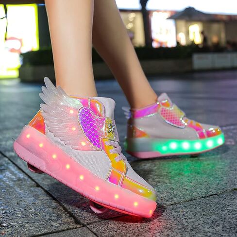 أحذية Nsasy Kids Roller أحذية رياضية للأولاد والبنات مع عجلات تصبح حذاء رياضي مزود بإضاءة LED لعيد الميلاد وأعياد الميلاد للأطفال in Kuwait
