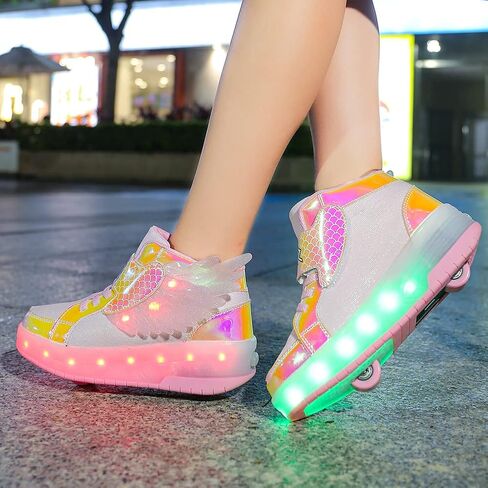 أحذية Nsasy Kids Roller أحذية رياضية للأولاد والبنات مع عجلات تصبح حذاء رياضي مزود بإضاءة LED لعيد الميلاد وأعياد الميلاد للأطفال in Kuwait