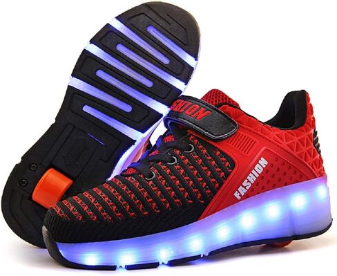 أحذية Nsasy Kids Roller أحذية رياضية للأولاد والبنات مع عجلات تصبح حذاء رياضي مزود بإضاءة LED لعيد الميلاد وأعياد الميلاد للأطفال in Kuwait