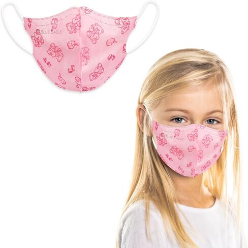 Blue Eagle 【Size XS 4-PLY KIDS قناع الوجه القابل للتصرف | بتصميم مطبوع لطيف | مناسب للوجوه الصغيرة | طبقات Meltblown مزدوجة | 50 عبوة | وردي | تيدي | الحجم XS in Kuwait