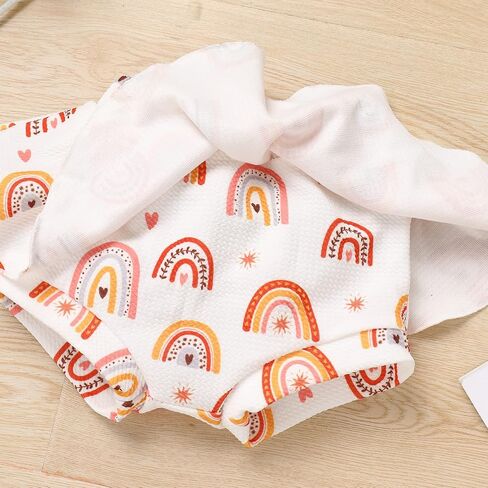 IMEKIS Baby Girls 1st Birthday Outfit Sunflower Peach Romper + Ruffled Shorts + Headband Set for Cake Smash Photo Shoot in Saudi Arabia
