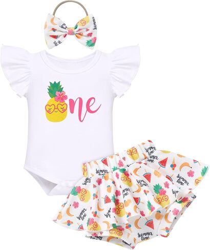 IMEKIS Baby Girls 1st Birthday Outfit Sunflower Peach Romper + Ruffled Shorts + Headband Set for Cake Smash Photo Shoot in Saudi Arabia
