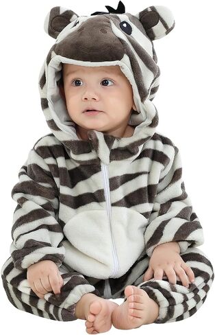 MICHLEY Unisex Baby Animal Costume Flannel Hooded Romper Cosplay Jumpsuit | Halloween, Winter Autumn Onesie, 0-5T, Machine Wash in Saudi Arabia