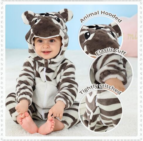 MICHLEY Unisex Baby Animal Costume Flannel Hooded Romper Cosplay Jumpsuit | Halloween, Winter Autumn Onesie, 0-5T, Machine Wash in Saudi Arabia