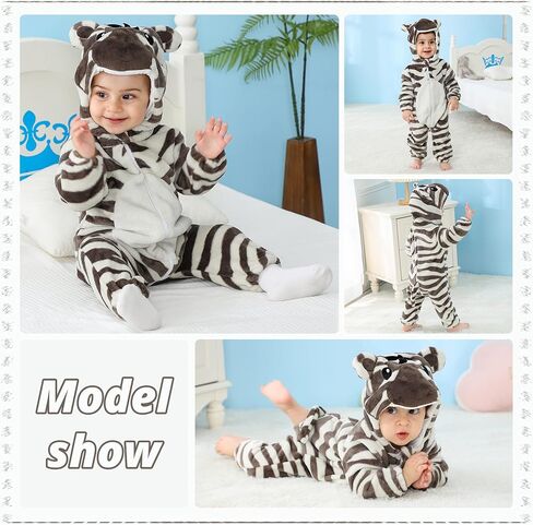 MICHLEY Unisex Baby Animal Costume Flannel Hooded Romper Cosplay Jumpsuit | Halloween, Winter Autumn Onesie, 0-5T, Machine Wash in Saudi Arabia