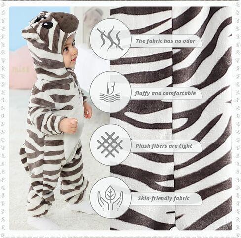 MICHLEY Unisex Baby Animal Costume Flannel Hooded Romper Cosplay Jumpsuit | Halloween, Winter Autumn Onesie, 0-5T, Machine Wash in Saudi Arabia