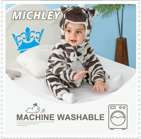 MICHLEY Unisex Baby Animal Costume Flannel Hooded Romper Cosplay Jumpsuit | Halloween, Winter Autumn Onesie, 0-5T, Machine Wash in Saudi Arabia