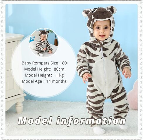MICHLEY Unisex Baby Animal Costume Flannel Hooded Romper Cosplay Jumpsuit | Halloween, Winter Autumn Onesie, 0-5T, Machine Wash in Saudi Arabia