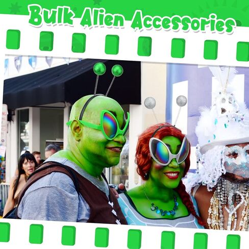 Yuxung 48 Pcs Alien Glasses and Headband Set Alien Rainbow Lens Sunglasses Silver Green Glasses Boppers Antenna Glitter Martian Headband for Space Theme Party Favors Halloween Adult Kid in Kuwait