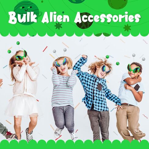 Yuxung 48 Pcs Alien Glasses and Headband Set Alien Rainbow Lens Sunglasses Silver Green Glasses Boppers Antenna Glitter Martian Headband for Space Theme Party Favors Halloween Adult Kid in Kuwait