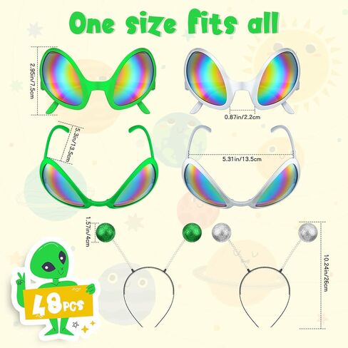 Yuxung 48 Pcs Alien Glasses and Headband Set Alien Rainbow Lens Sunglasses Silver Green Glasses Boppers Antenna Glitter Martian Headband for Space Theme Party Favors Halloween Adult Kid in Kuwait