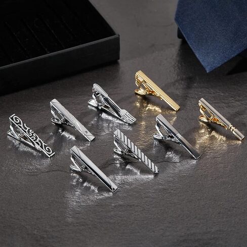 EvmAsaLQ 8Pcs Men's Short Tie Clips for Men，Black,Gold, Silver, Tie Clips are Beautiful Gift for Father Husband Brothers, Tie Bars for Men Suitable for Wedding Birthday Business and Holiday Parties in Kuwait