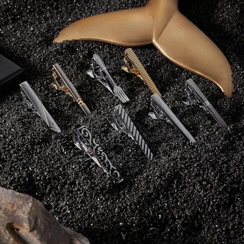 EvmAsaLQ 8Pcs Men's Short Tie Clips for Men，Black,Gold, Silver, Tie Clips are Beautiful Gift for Father Husband Brothers, Tie Bars for Men Suitable for Wedding Birthday Business and Holiday Parties in Kuwait