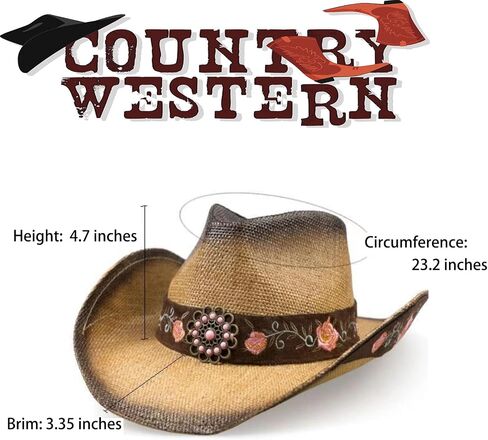 Cowboy Hats for Women, Brown Cowgirl Hats Classic Straw Western Hats for Women Music Festival Party Beach. in Saudi Arabia