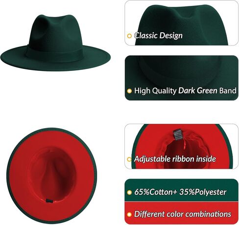 KUJUHA Fedora Hats for Mens/Womens Felt FedoraHats Two Tone Wide Brim Fedora Hats Rancher Hat in Kuwait