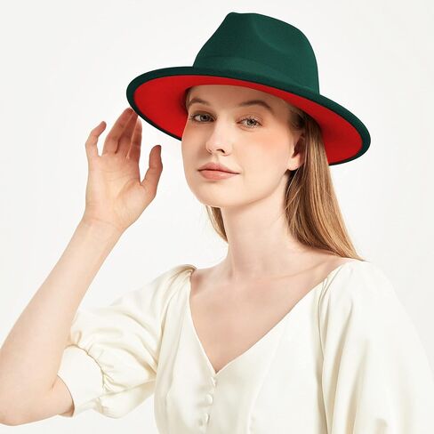 KUJUHA Fedora Hats for Mens/Womens Felt FedoraHats Two Tone Wide Brim Fedora Hats Rancher Hat in Kuwait