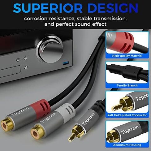مقسم Togconn RCA (4 حزم)، 1 RCA ذكر إلى 2 RCA أنثى محول مكبر صوت Y، [مطلي بالذهب 24 قيراط] كابل مقسم مكبر صوت RCA قصير لصوت السيارة، مضخم الصوت، مشغل الأقراص المضغوطة، المسرح المنزلي in Kuwait