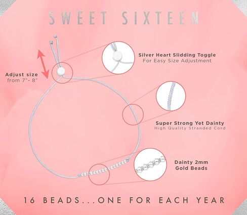 Lucky Feather Sweet 16 Gifts for Girls; 16th Birthday Bracelet Gift Idea for 16 Year Old Girls with 14K Gold Dipped Beads on Adjustable Cord in Saudi Arabia