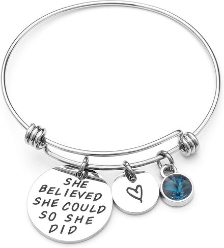 LIUANAN She Believed She Could So She Did Expandable Bangle Birthstone Charm Stainless Steel Cuff Bracelet in Kuwait