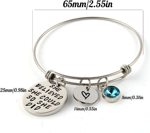LIUANAN She Believed She Could So She Did Expandable Bangle Birthstone Charm Stainless Steel Cuff Bracelet in Kuwait