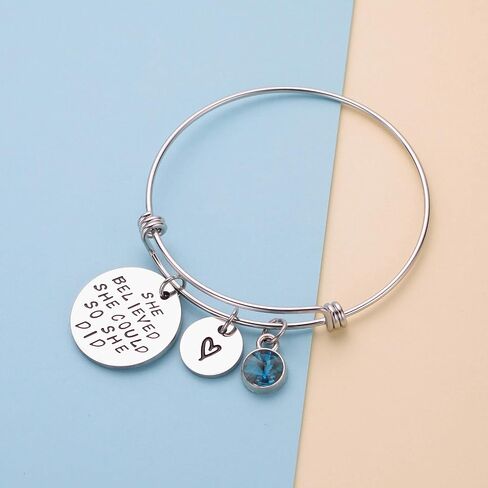 LIUANAN She Believed She Could So She Did Expandable Bangle Birthstone Charm Stainless Steel Cuff Bracelet in Kuwait