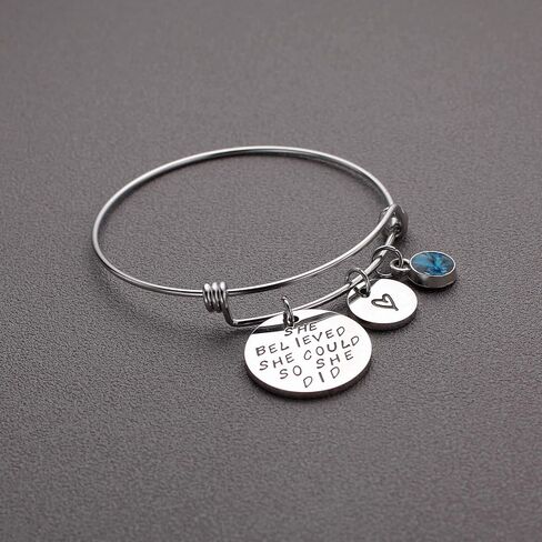 LIUANAN She Believed She Could So She Did Expandable Bangle Birthstone Charm Stainless Steel Cuff Bracelet in Kuwait