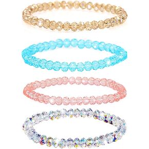 Shareky 4 Sets Beaded Bracelet Set Crystals Stretch Bracelet Swarovski Sparkling Bracelet for Girls