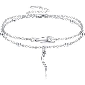 YAFEINI Italian Horn Hand Bracelet 925 Sterling Silver Cornicello and Mano Cornuto Layered Bracelet Italian Good Luck Protection Amulet Jewelry for Women Girls in Kuwait
