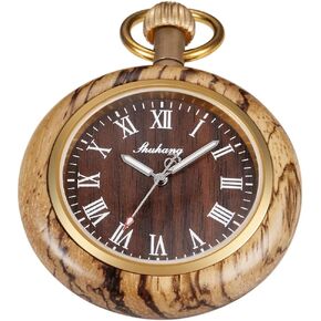 Realpoo Wooden Pocket Watch with 37CM Chain Handmade Watches Roman Digital Dial Quartz Wood Pocket Watch with Chain for Christmas Graduation Birthday Gifts Fathers Day Mothers Day in Kuwait