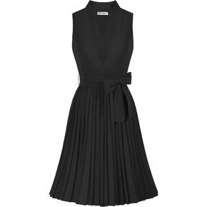 GRACE KARIN Women Elegant Pleated Swing Dress Solid Sleeveless V-Neck Work Dress in Saudi Arabia