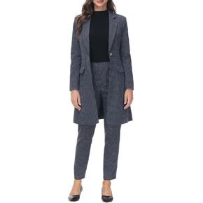 MODFUL Women's 2 Piece Long Blazer with Pants Set Small Plaid Elegant Suit Set for Casual Business Office