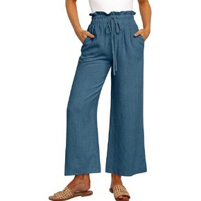 ANRABESS Women's Linen Pants Casual Loose High Waist Drawstring Wide Leg Capri Palazzo Pants Trousers with Pockets