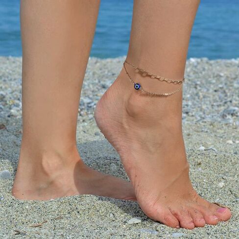 Tarsus Gold Plated Evil Eye Bracelet/Anklets Layered Amulet Nazar for Women Girls in Kuwait