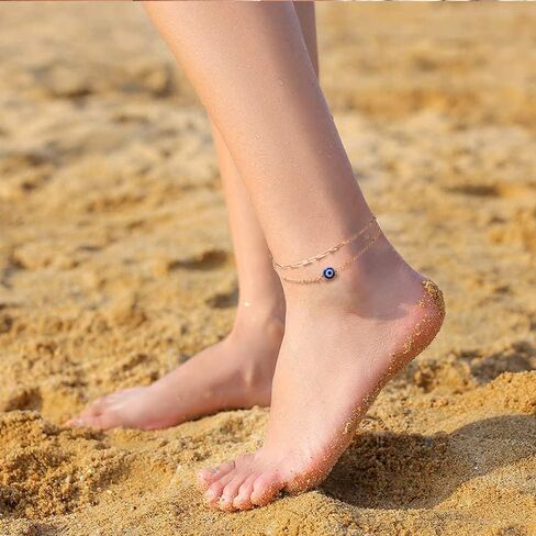 Tarsus Gold Plated Evil Eye Bracelet/Anklets Layered Amulet Nazar for Women Girls in Kuwait
