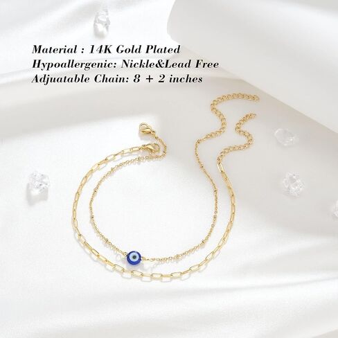 Tarsus Gold Plated Evil Eye Bracelet/Anklets Layered Amulet Nazar for Women Girls in Kuwait