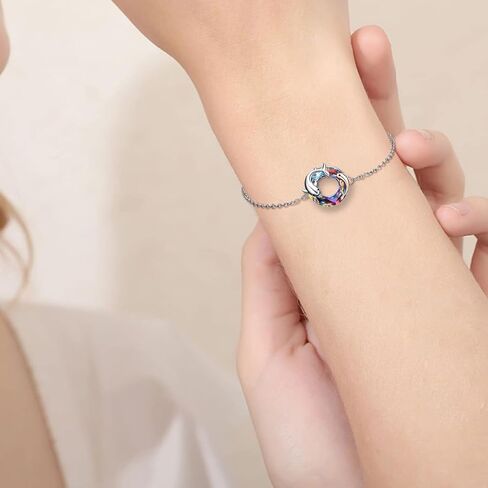 ONEFINITY Dolphin Bracelet for Women Sterling Silver Crystal Dolphin Bracelet Mother and Daughter Ocean Jewelry Gifts for Women Girls in Kuwait