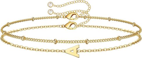 Dainty Gold Initial Bracelets for Women, 14K Gold Plated Dainty Personalized Gold Bracelets Initial Bracelets for Women Teen Girls Jewelry Chain Bracelets for Little Girls Jewelry Gifts in Kuwait