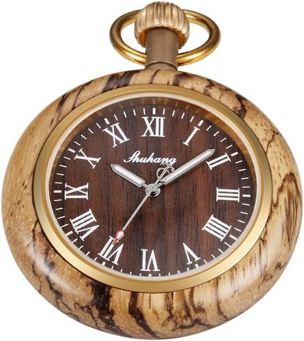 Realpoo Wooden Pocket Watch with 37CM Chain Handmade Watches Roman Digital Dial Quartz Wood Pocket Watch with Chain for Christmas Graduation Birthday Gifts Fathers Day Mothers Day in Kuwait