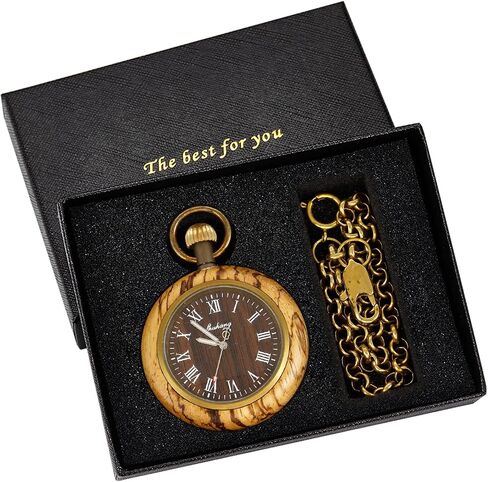 Realpoo Wooden Pocket Watch with 37CM Chain Handmade Watches Roman Digital Dial Quartz Wood Pocket Watch with Chain for Christmas Graduation Birthday Gifts Fathers Day Mothers Day in Kuwait