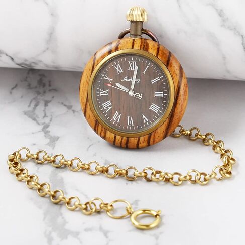 Realpoo Wooden Pocket Watch with 37CM Chain Handmade Watches Roman Digital Dial Quartz Wood Pocket Watch with Chain for Christmas Graduation Birthday Gifts Fathers Day Mothers Day in Kuwait