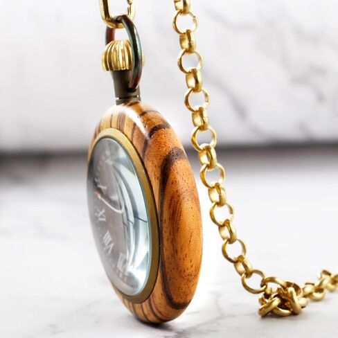 Realpoo Wooden Pocket Watch with 37CM Chain Handmade Watches Roman Digital Dial Quartz Wood Pocket Watch with Chain for Christmas Graduation Birthday Gifts Fathers Day Mothers Day in Kuwait